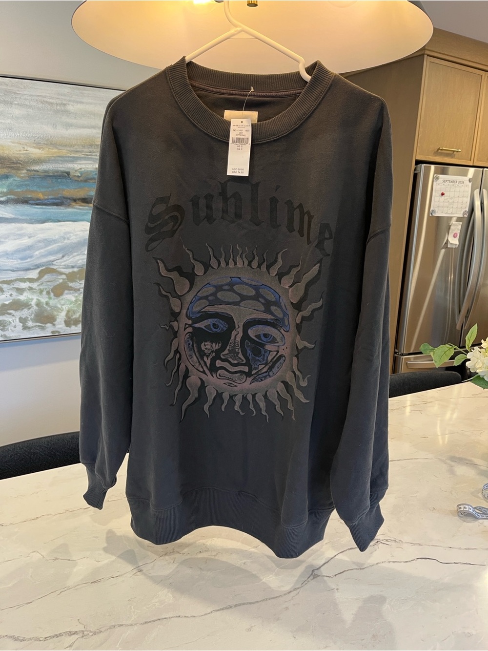 American Eagle Outfitters Black Crewneck with Sublime Sun Face Graphic